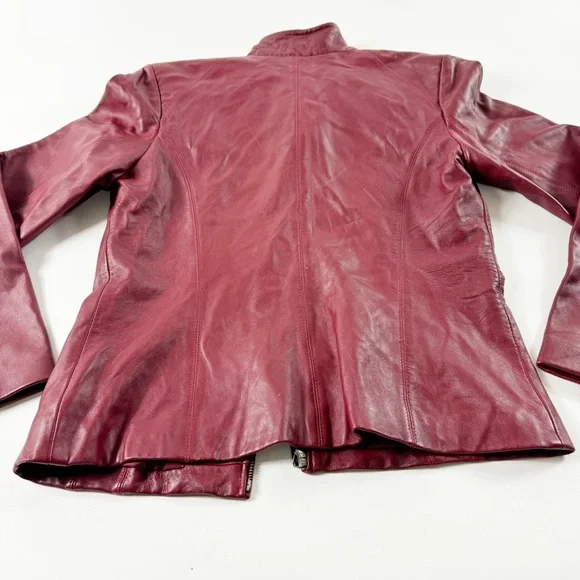 🪩 267. SIENA women’s small wine red leather jacket full zip - Picture 6 of 12